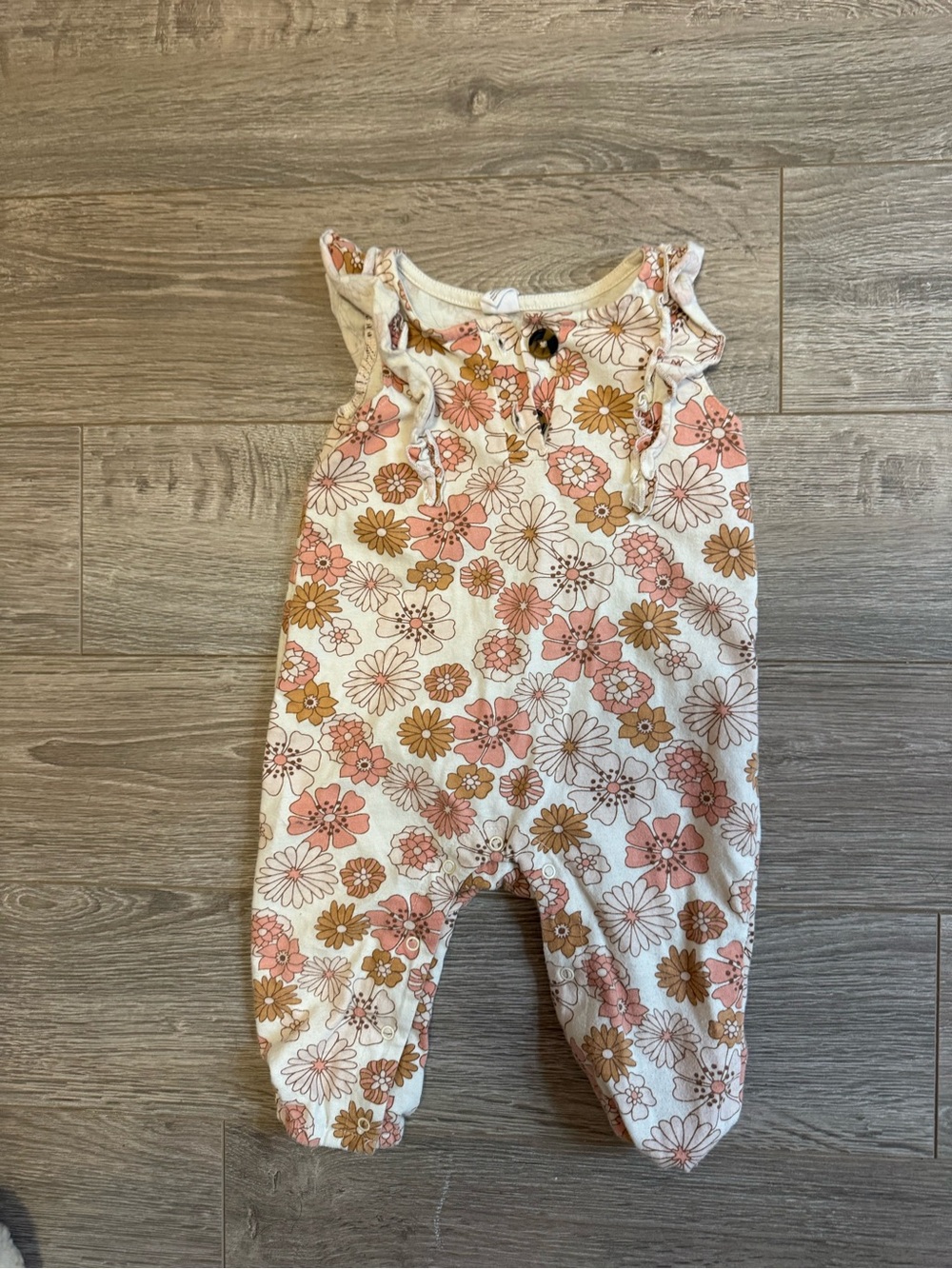 Baby Floral Footed Romper - Pink & Brown